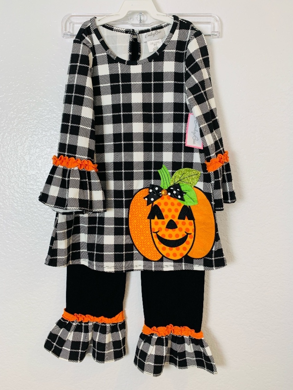 Emily Rose Girls Halloween Pumpkin Outfit Set Size 8 New Plaid Buffalo Check